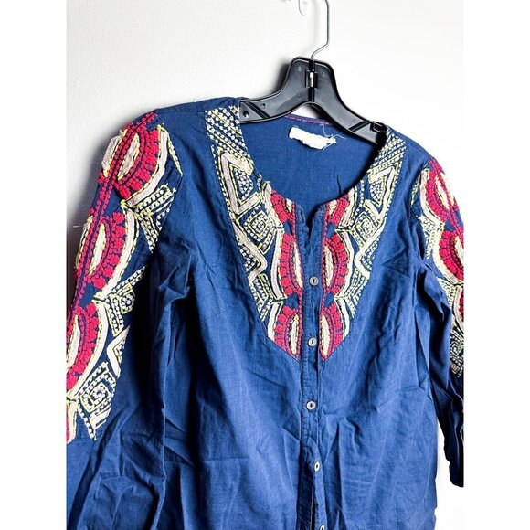 Athropologie Hei Hei Embroidered Button Down Blouse 2 Womens Blue - Picture 3 of 9